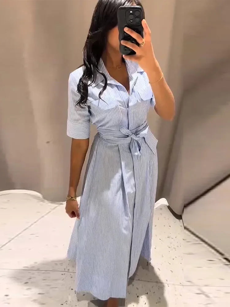 Jo Riviera Blue Striped Shirt Dress