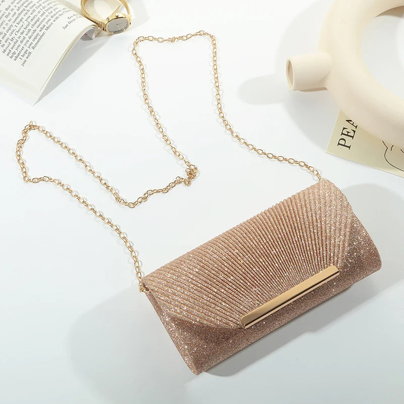 Elegant Pleated Chain Evening Clutch