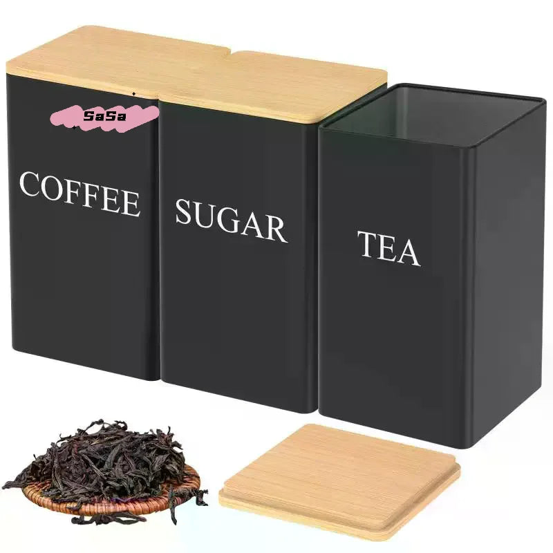 3Pcs 1L Coffee Bean Storage Canisters Tea Sugar Vacuum Sealed Jars Iron Canisters Heat Kitchen Cream Can Airtight Lid