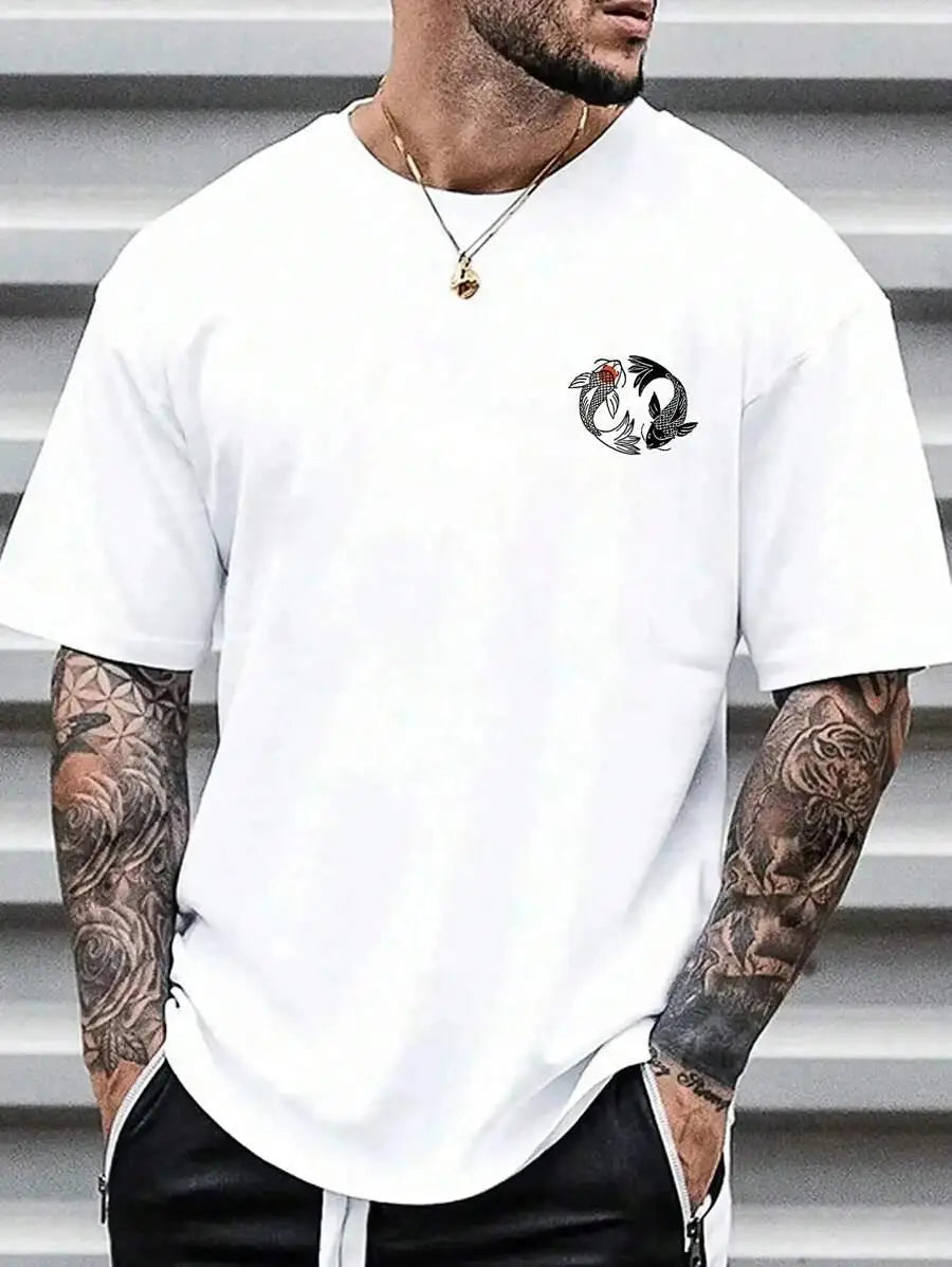 Jo Japanese Koi Harajuku Illustration Pattern T-Shirt Men