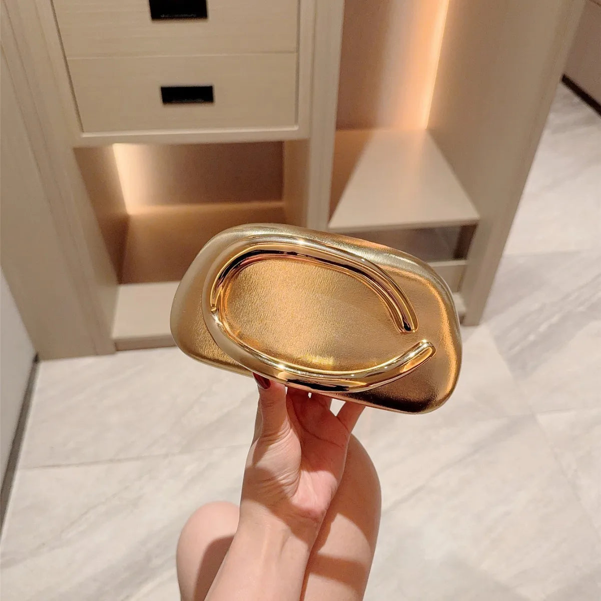 Jo Gold Metal Closure Box Clutch Bag Women