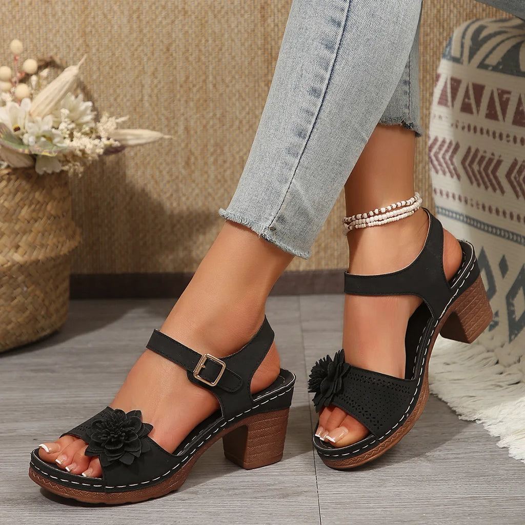 Jo Summer Garden Floral Thick-Heel Sandals