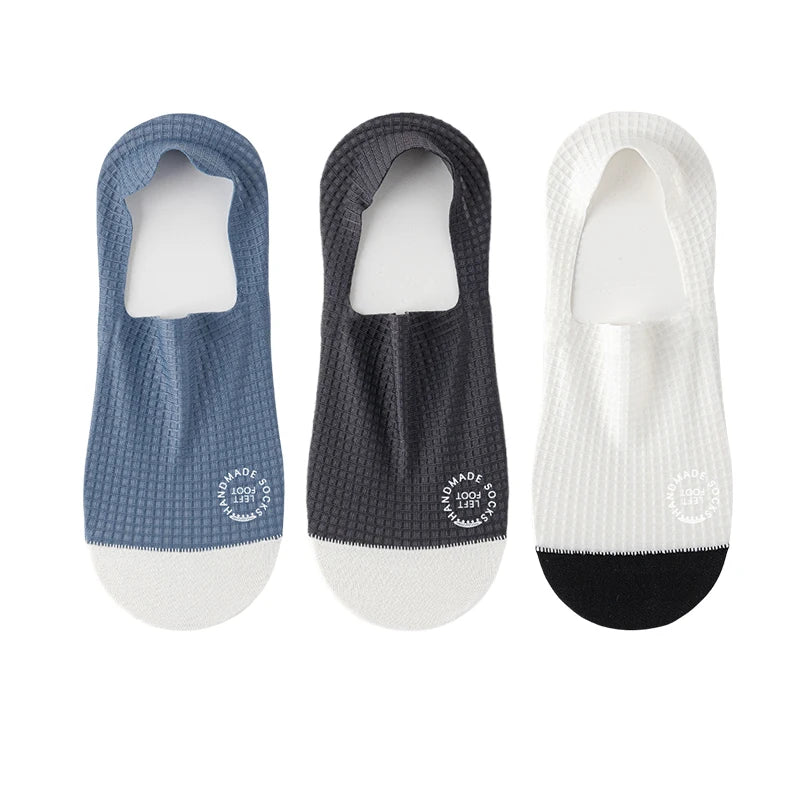 Jo Men's Breathable Waffle-Knit Invisible Boat Socks (3-Pack)