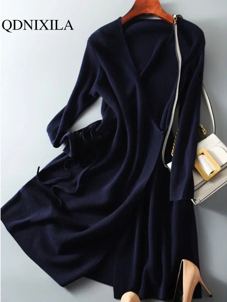 Jo Autumn Winter Sweater V-neck Wrap Up Dress