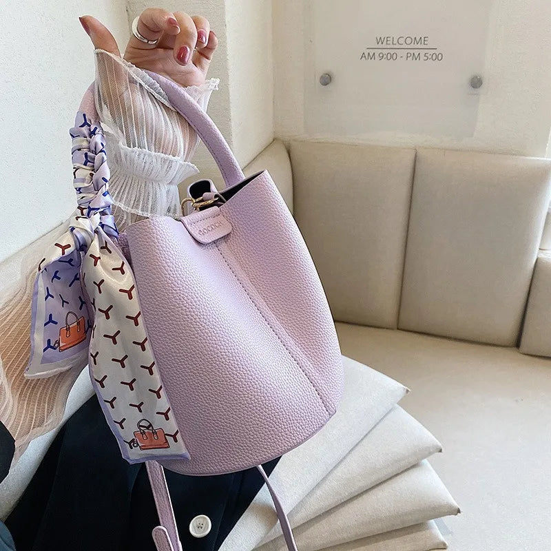 Jo Versatile Designer-Style Bucket Bag with Scarf Detail