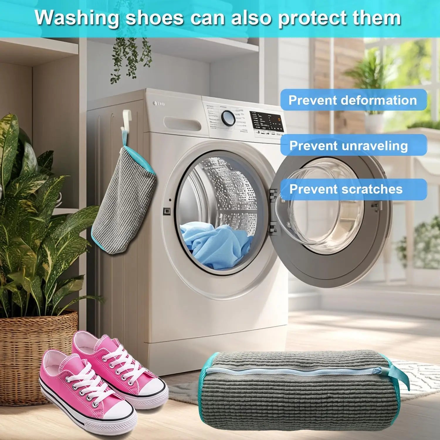 Jo Durable 360° Mesh Shoe Laundry Bag for Sneakers gray color