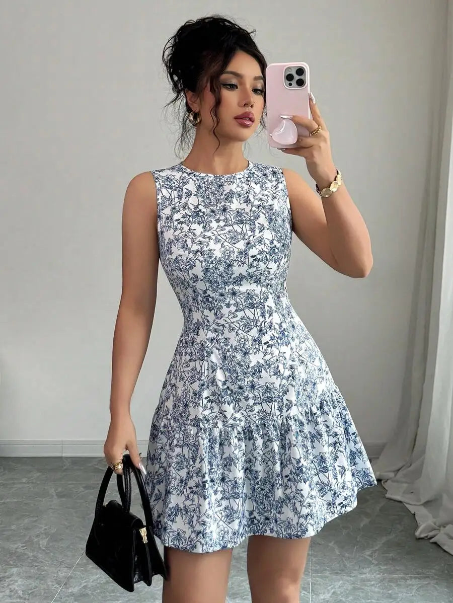 Jo Spring/Summer Boho And French-Style Blue And White Floral Dress