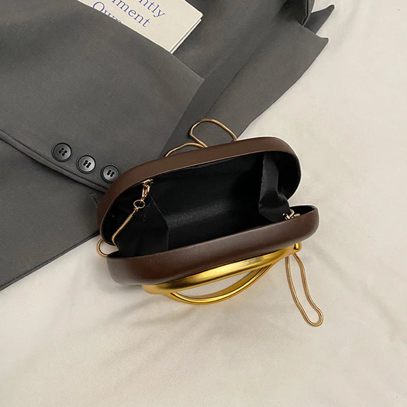 New Clutch Bag Metal Handle Design Evening Bag