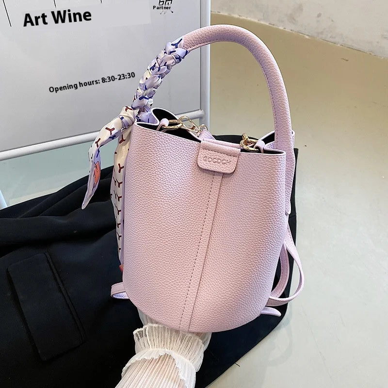 Jo Versatile Designer-Style Bucket Bag with Scarf Detail