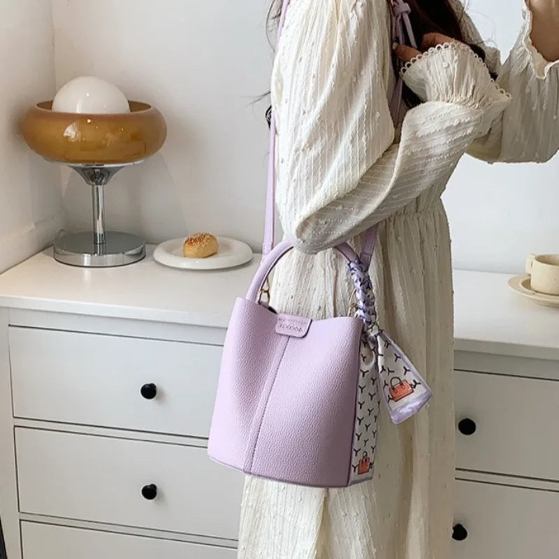 Jo Versatile Designer-Style Bucket Bag with Scarf Detail