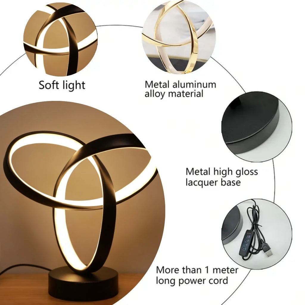 USB Creative Modern Art Desk Lamp Tri Color Lighting Suitable for Bedroom, Living Room, Office, Bedside and Other Scenes