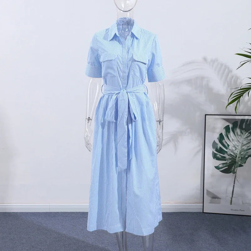 Jo Riviera Blue Striped Shirt Dress