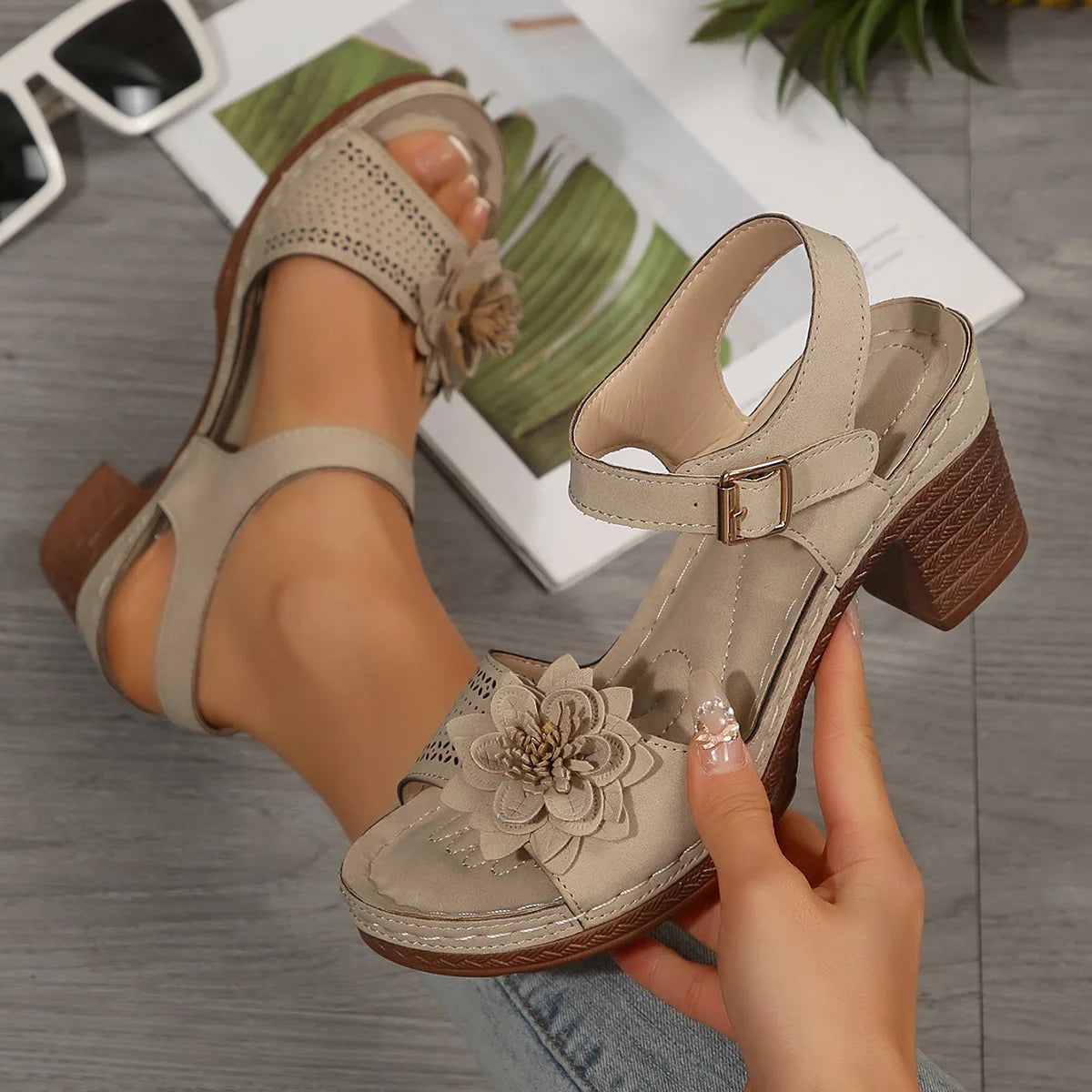 Jo Summer Garden Floral Thick-Heel Sandals