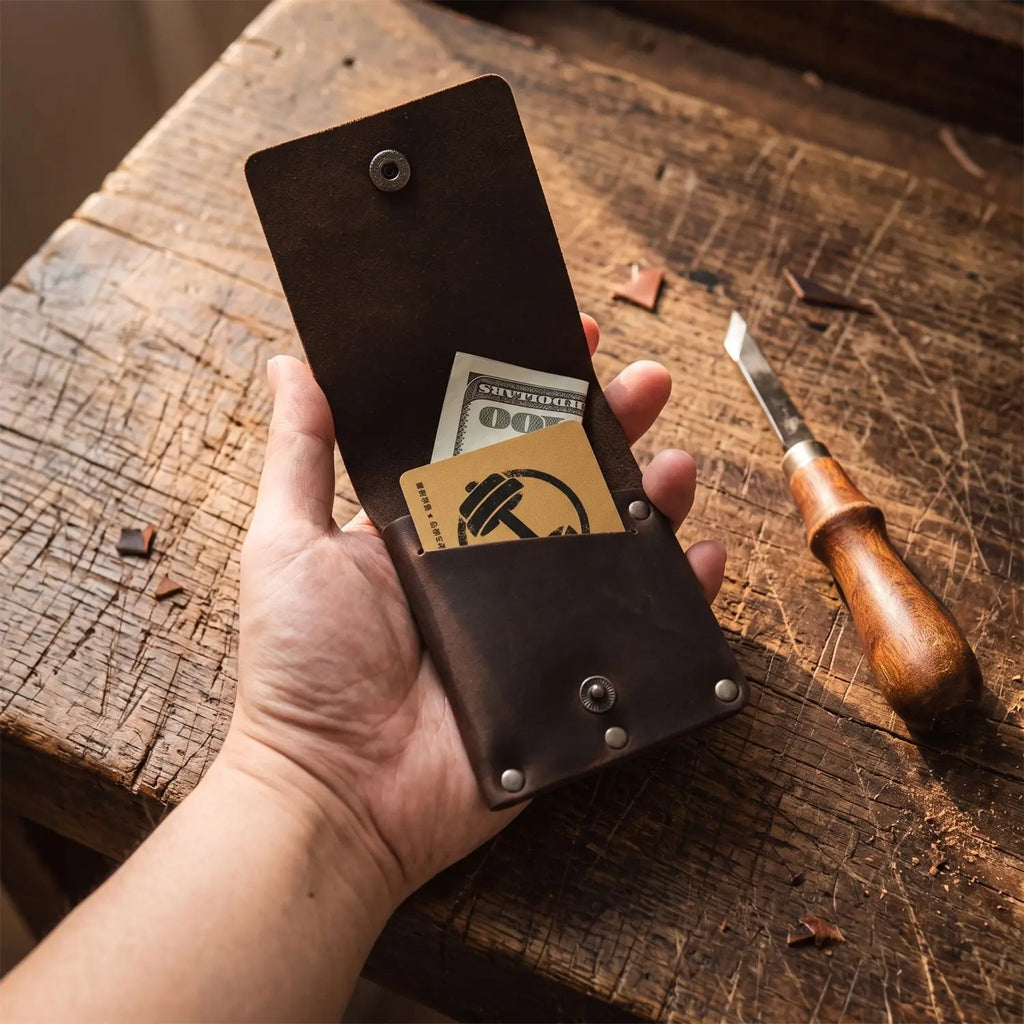 Handmade Vintage Short Wallet Ultra-Thin Portable Leather Multi-Function Card Holder Simple Design Top Layer Cowhide Wallet
