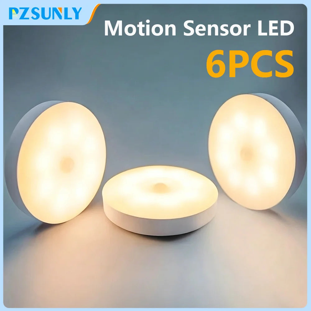 Motion Sensor LED Night Light USB Rechargeable Night Lamp For Kitchen Cabinet Wardrobe Lamp Staircase Wireless LED Closet Light