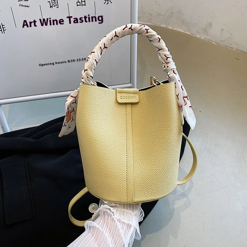 Jo Versatile Designer-Style Bucket Bag with Scarf Detail