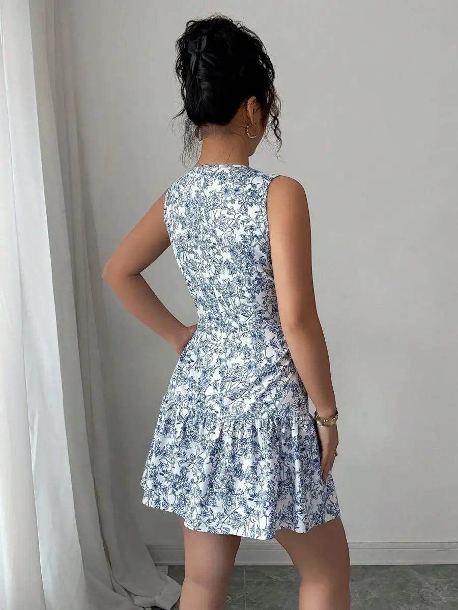 Jo Spring/Summer Boho And French-Style Blue And White Floral Dress