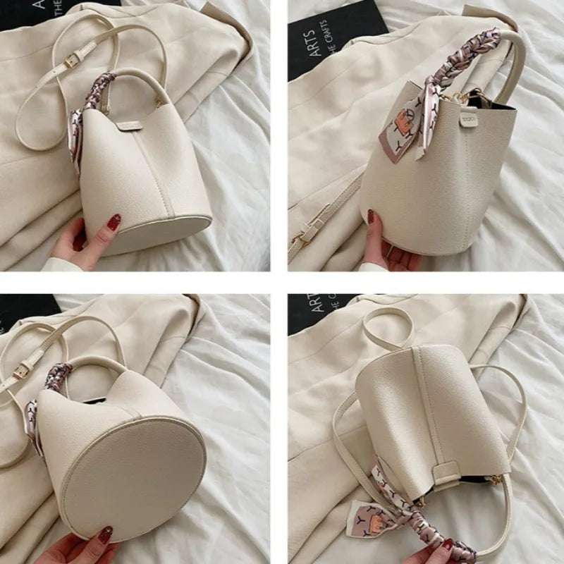 Jo Versatile Designer-Style Bucket Bag with Scarf Detail