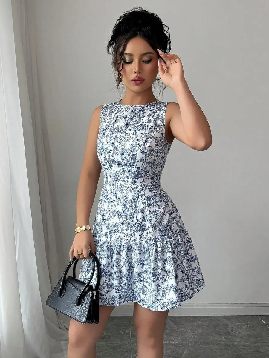 Jo Spring/Summer Boho And French-Style Blue And White Floral Dress